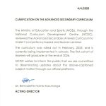 CLARIFICATION ON THE ADVANCED SECONDARY CURRICULUM 2025